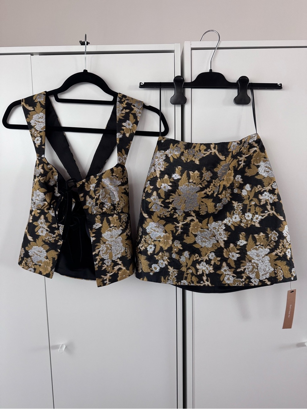 Reformation Azalea Top and Veranda skirt in golden hour